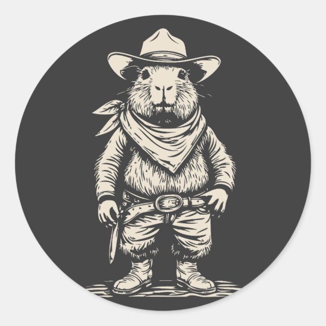 cowboy capybara classic round sticker (Front)