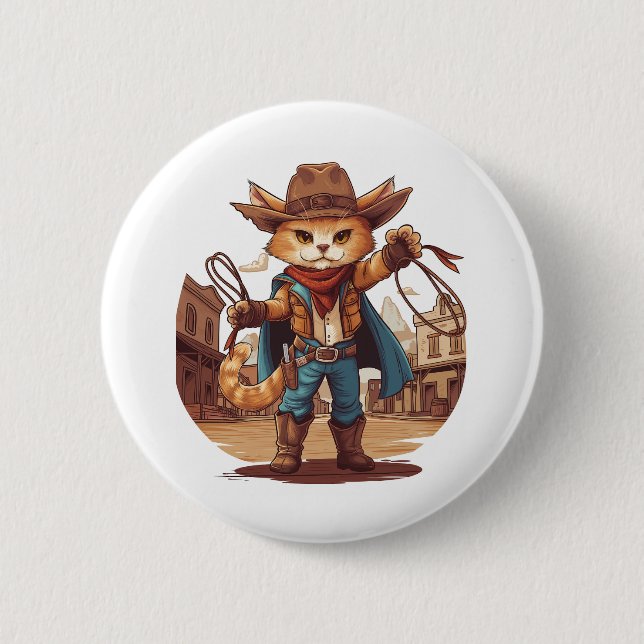 Cowboy Cat 2 Inch Round Button (Front)