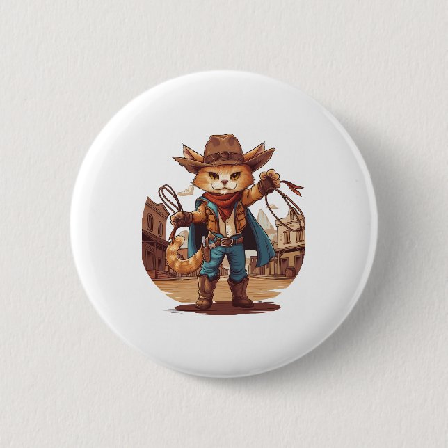 Cowboy Cat 2 Inch Round Button (Front)