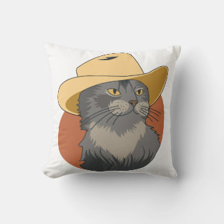 Cowboy Cat Throw Pillow