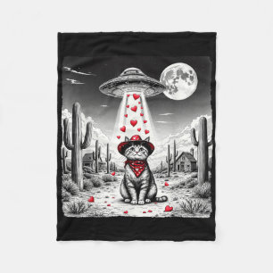 Cowboy Cat Ufo Meme Funny Cat Ufos Valentines Day Fleece Blanket