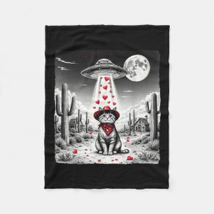 Cowboy Cat Ufo Meme Funny Cat Ufos Valentines Day Fleece Blanket