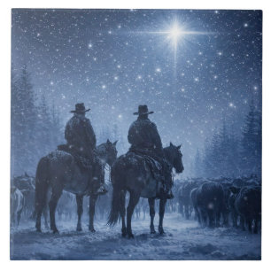 Cowboy Cattle Drive Winter Artwork Tile
