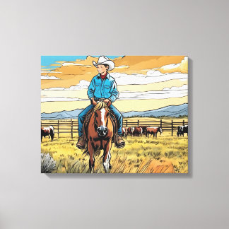 Cowboy Cattle Rancher Boy's Bedroom Graphic Art Canvas Print
