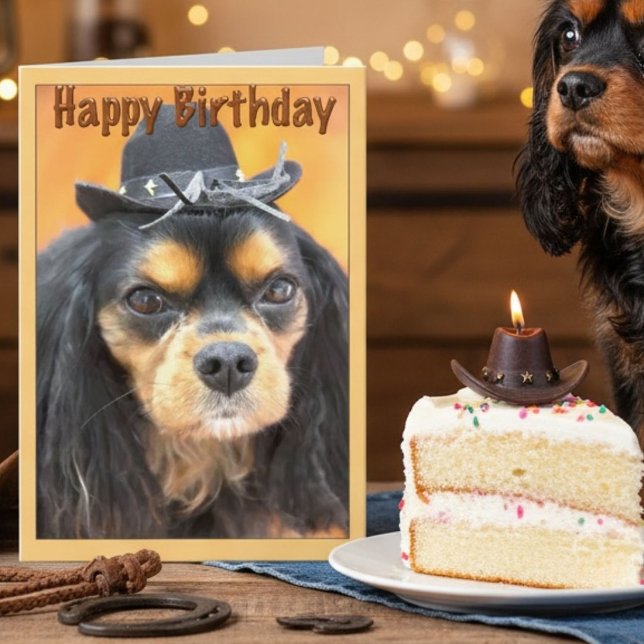 Cowboy Cavalier King Charles Spaniel Birthday Card (Creator Uploaded)