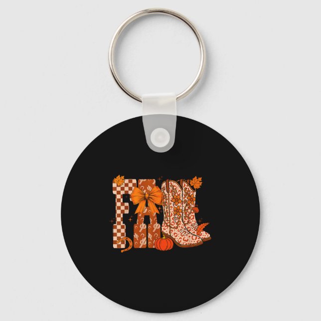 Cowboy Chequered Fall,fall Pumpkin,boots Cow Funny Keychain (Front)