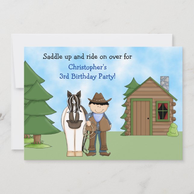 Cowboy, Cheval et Cabine Invitation d'anniversaire (Devant)