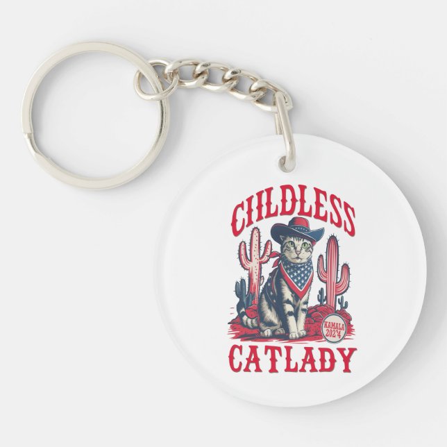 cowboy childless cat lady for kamala harris 2024 keychain (Front)