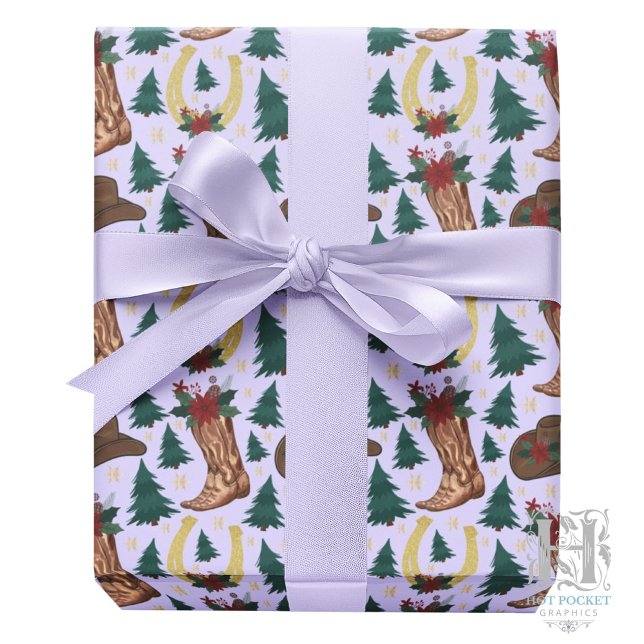 Cowboy Christmas Gift Wrapping Paper - Purple (Creator Uploaded)