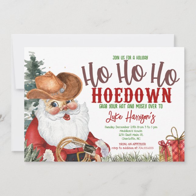 Cowboy Christmas Invitation, Country Hoedown Chris Invitation (Front)