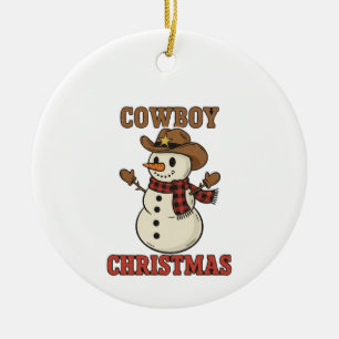 Cowboy Christmas Snowman Western Ceramic Ornament