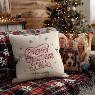 Cowboy Christmas Western Merry Christmas Photo Throw Pillow
