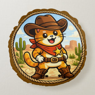Cowboy Cliff - Whiskers Through Time Round Pillow