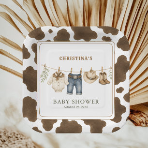 Cowboy Clothesline Paper Plates Cow Print