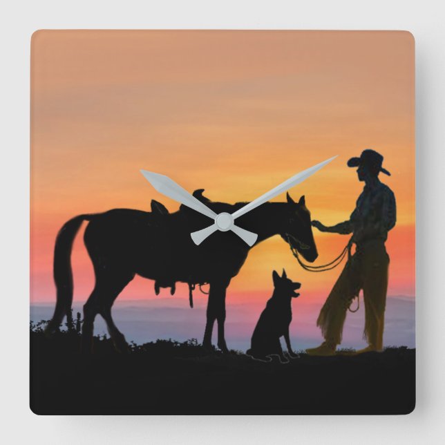 COWBOY COMPANIONS SQUARE WALL CLOCK (Front)