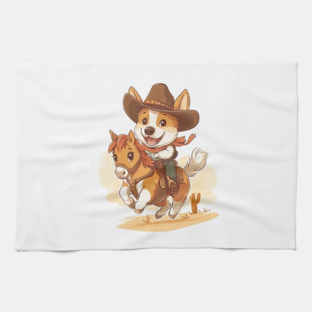 Cowboy Corgi � Western Rodeo Dog Kitchen Towel (Horizontal)