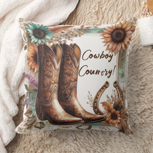 Cowboy Country Rustic Throw Pillow (Blanket)