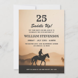 Cowboy Country Vintage Rustic Photo 25th Birthday Invitation