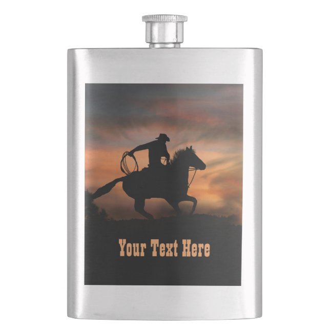 Cowboy Country Western Horseback Custom Hip Flask (Front)
