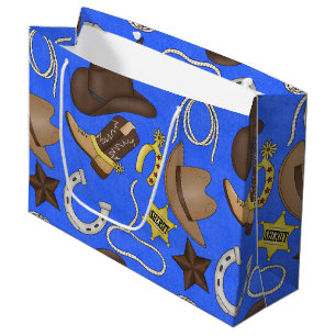 Cowboy Country Western pattern large gift bag