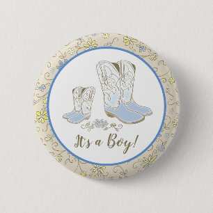 Cowboy Country Western Theme Blue Baby Shower 2 Inch Round Button