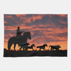 Cowboy Country Western Wild Horses Kitchen Towel