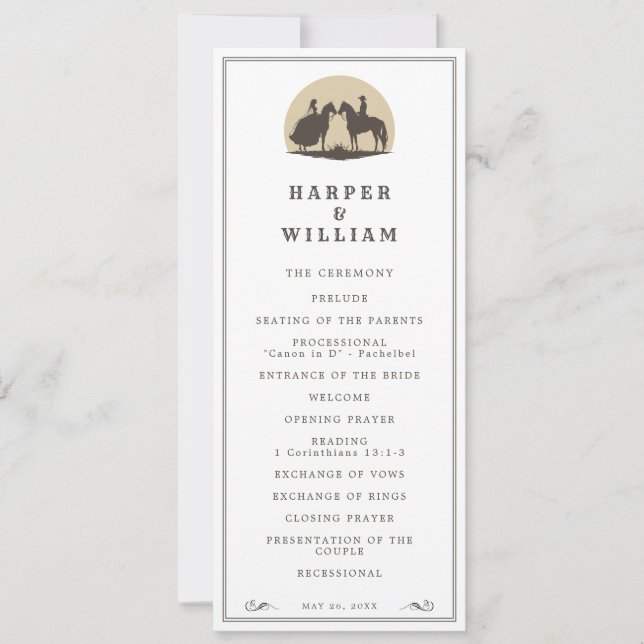 Cowboy couple wedding program (Front)