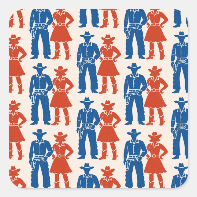 Cowboy & Cowgirl Americana Square Sticker (Front)
