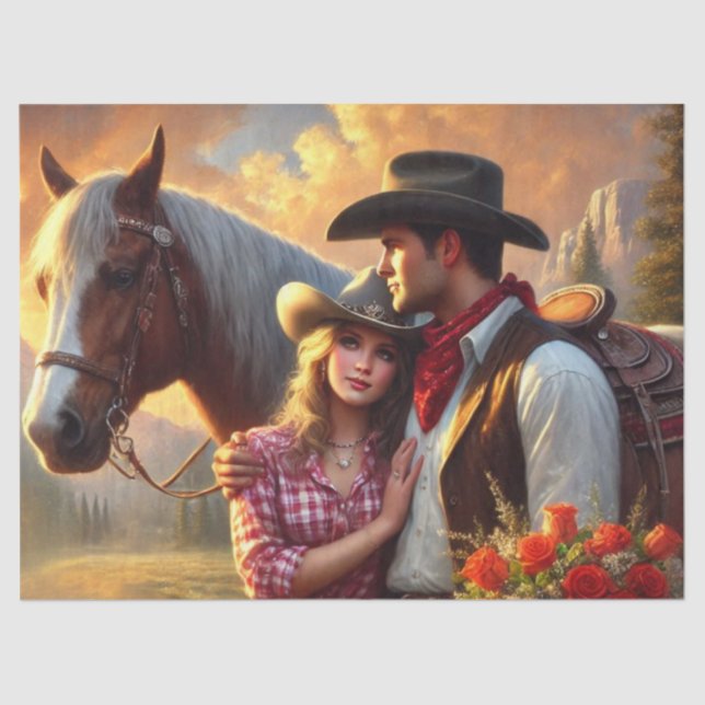 Cowboy Cowgirl and a Horse Western  Tissue Paper (Front)