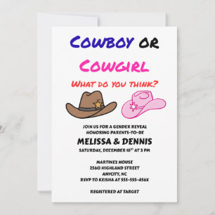 Cowboy Cowgirl Gender Reveal Party Invitation