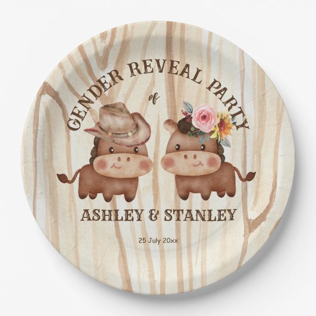 Cowboy cowgirl gender reveal party  paper plate (Front)