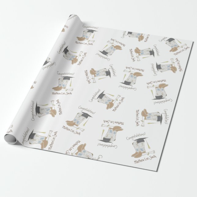 Cowboy Cowgirl Graduation Country Western Party Wrapping Paper (Unrolled)