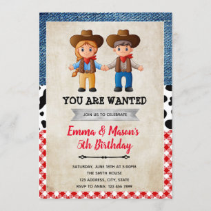 Cowboy cowgirl joint birthday party invitation