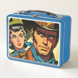 Cowboy/Cowgirl Retro Comics Metal Lunch Box
