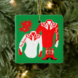 Cowboy Cowgirl Rodeo Western Shirts Merry Christm Ceramic Ornament