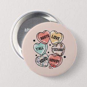 Cowboy Cowgirl Theme Hearts 3 Inch Round Button