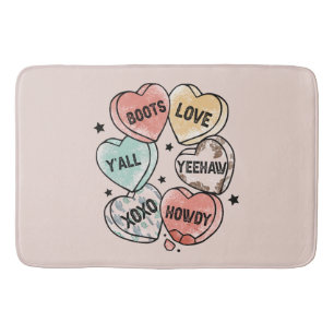 Cowboy Cowgirl Theme Hearts Bath Mat