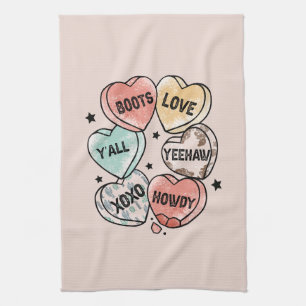 Cowboy Cowgirl Theme Hearts Kitchen Towel