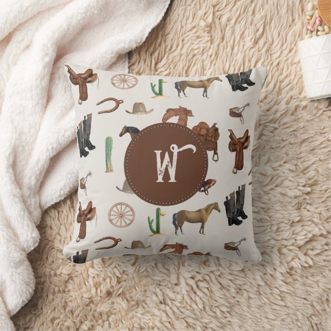 Cowboy Cowgirl Western Rodeo Country Monogram Throw Pillow (Blanket)