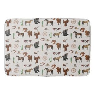 Cowboy Cowgirl Western Rodeo Country Pattern Bath Mat
