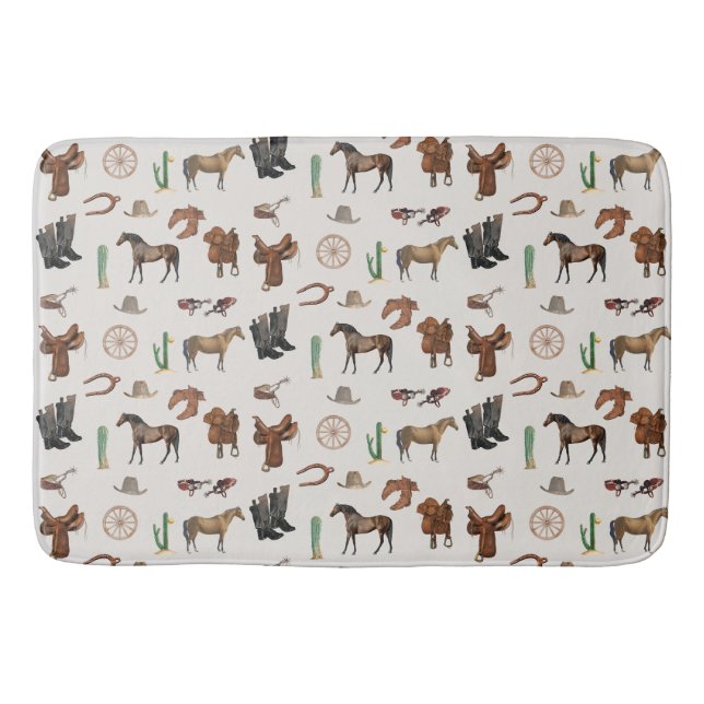 Cowboy Cowgirl Western Rodeo Country Pattern Bath Mat (Front)