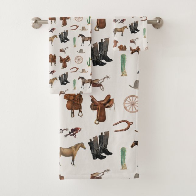 Cowboy Cowgirl Western Rodeo Country Pattern Bath Towel Set (Insitu)
