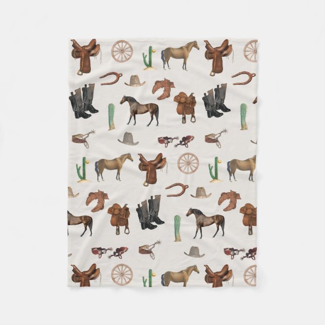 Cowboy Cowgirl Western Rodeo Country Pattern Fleece Blanket (Front)