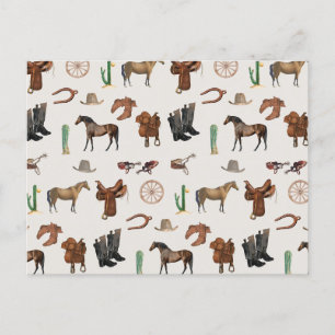 Cowboy Cowgirl Western Rodeo Country Pattern Holiday Postcard