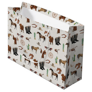 Cowboy Cowgirl Western Rodeo Country Pattern Large Gift Bag