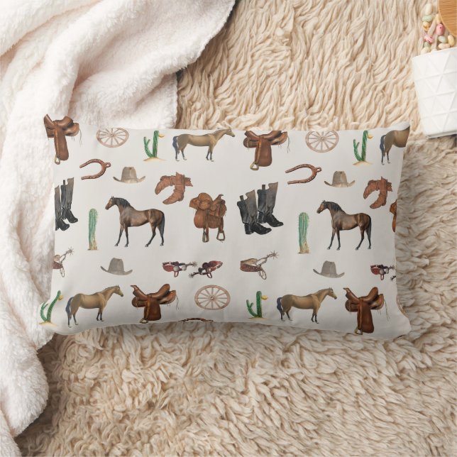 Cowboy Cowgirl Western Rodeo Country Pattern Lumbar Pillow (Blanket)