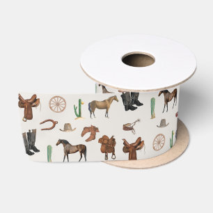 Cowboy Cowgirl Western Rodeo Country Pattern Satin Ribbon