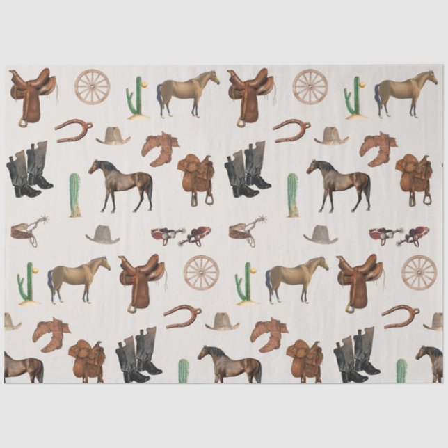 Cowboy Cowgirl Western Rodeo Country Pattern Tissue Paper (Front)