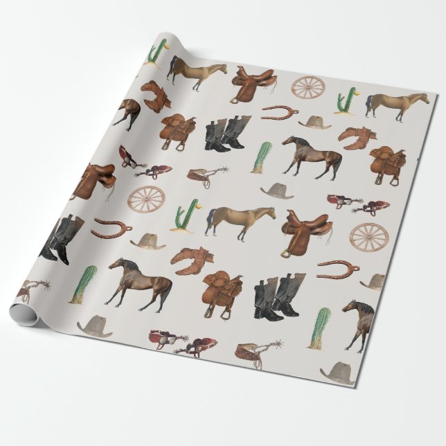 Cowboy Cowgirl Western Rodeo Country Pattern Wrapping Paper (Unrolled)