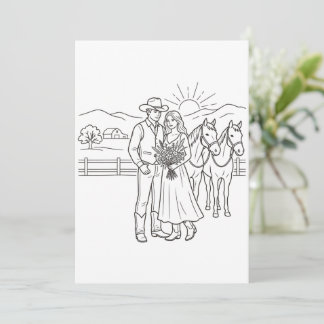 Cowboy & Cowgirl With Flowers & Horses